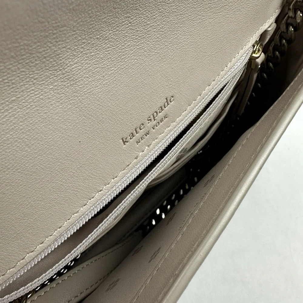 Kate Spade Natalia Flap Shoulder Bag Taupe Quilted Leather PXRU9411